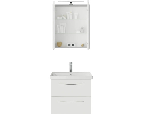 Weißer Waschtischunterschrank mit Waschbecken und Spiegelschrank für das Badezimmer