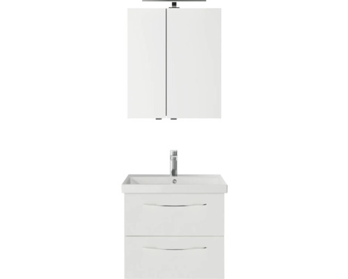 Badmöbel-Set Pelipal Serie 4035 BxHxT 60 x 200 x 45 cm Frontfarbe weiß Badmöbelset 3-teilig mit Waschtisch Keramik weiß und Keramik-Waschtisch Waschtischunterschrank Spiegelschrank mit LED-Beleuchtung