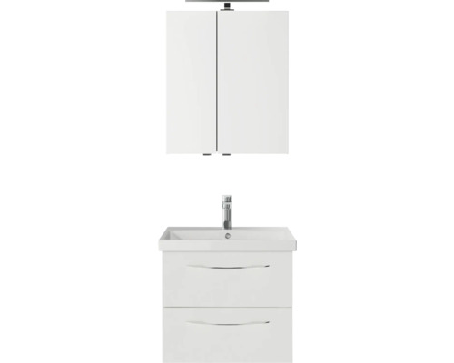 Badmöbel-Set Pelipal Serie 4035 BxHxT 60 x 200 x 45 cm Frontfarbe weiß Badmöbelset 3-teilig mit Waschtisch Keramik weiß und Keramik-Waschtisch Waschtischunterschrank Spiegelschrank mit LED-Beleuchtung Waschtischkombination mit Spiegelschrank für das Badezimmer