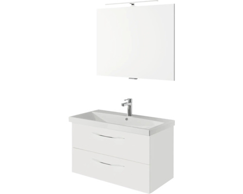 Waschtisch mit Unterschrank, Spiegel und Lampe für das Badezimmer