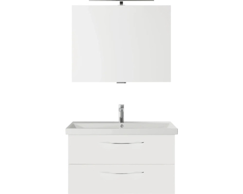 Badmöbelset 3-teilig Pelipal Serie 4035 BxHxT 90 x 200 x 43,5 cm Frontfarbe weiß mit Waschtisch Keramik weiß und Keramik-Waschtisch Waschtischunterschrank Spiegel mit LED-Beleuchtung Griff chrom glanz 40350900112150 Waschtisch mit Unterschrank und Spiegel für das Badezimmer