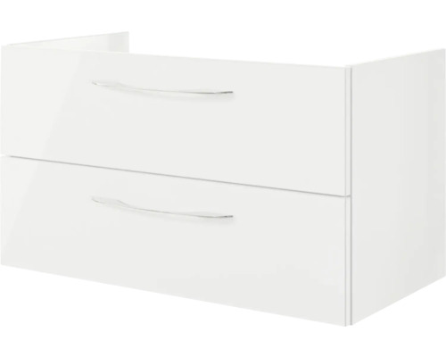 Weißer Waschtischunterschrank mit zwei Schubladen und Griffen