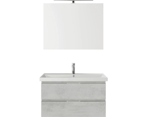 Badmöbel-Set Pelipal Serie 4035 BxHxT 90 x 200 x 43,5 cm Frontfarbe grau Badmöbelset 3-teilig mit Waschtisch Keramik weiß und Keramik-Waschtisch Waschtischunterschrank Spiegel mit LED-Beleuchtung