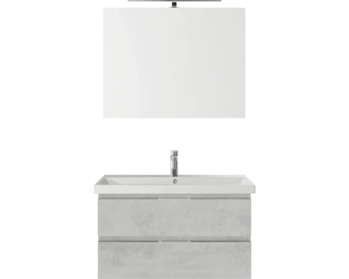 Badmöbelset 3-teilig Pelipal Serie 4035 BxHxT 90 x 200 x 43,5 cm Frontfarbe grau mit Waschtisch Keramik weiß und Keramik-Waschtisch Waschtischunterschrank Spiegel mit LED-Beleuchtung 40350900122030 Waschtischkombination mit Waschbecken, Unterschrank und Spiegel für das Badezimmer
