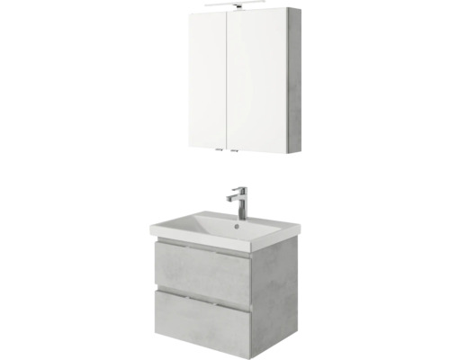 Waschtisch mit Unterschrank, Waschbecken und Spiegelschrank mit Beleuchtung