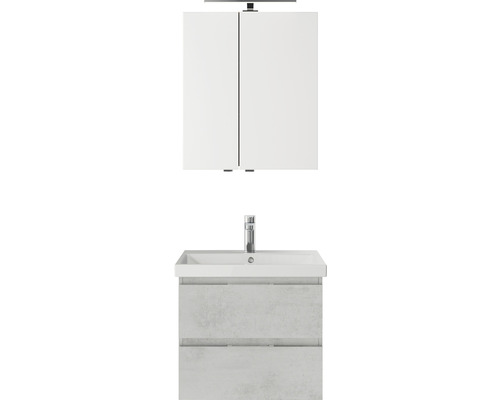 Badmöbelset 3-teilig Pelipal Serie 4035 BxHxT 60 x 200 x 45 cm Frontfarbe grau mit Waschtisch Keramik weiß und Keramik-Waschtisch Waschtischunterschrank Spiegelschrank mit LED-Beleuchtung 40350600121030 Waschtisch mit Waschbecken und Spiegelschrank für das Badezimmer