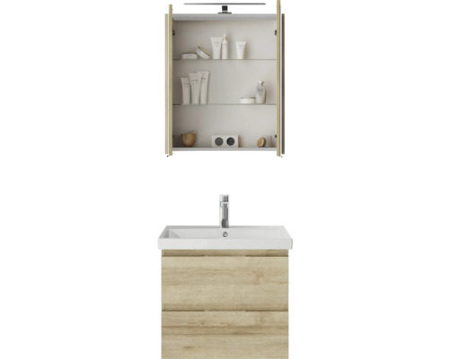 Badezimmermöbelset mit Waschtischunterschrank, Waschbecken und Spiegelschrank