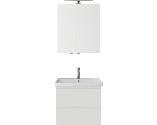 Badmöbel-Set Pelipal Serie 4035 BxHxT 60 x 200 x 45 mm Frontfarbe weiß Badmöbelset 3-teilig mit Waschtisch Keramik weiß und Keramik-Waschtisch Waschtischunterschrank Spiegelschrank mit LED-Beleuchtung