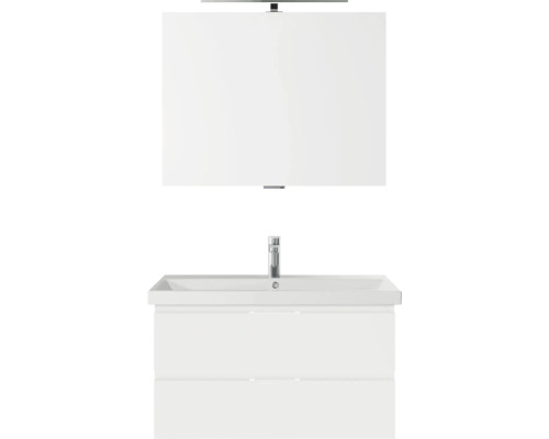 Badmöbel-Set Pelipal Serie 4035 BxHxT 90 x 200 x 43,5 cm Frontfarbe weiß Badmöbelset 3-teilig mit Waschtisch Keramik weiß und Keramik-Waschtisch Waschtischunterschrank Spiegel mit LED-Beleuchtung