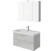 Badmöbel-Set Pelipal Serie 4035 BxHxT 90 x 200 x 45 cm Frontfarbe grau Badmöbelset 3-teilig mit Waschtisch Keramik weiß und Keramik-Waschtisch Waschtischunterschrank Spiegelschrank mit LED-Beleuchtung