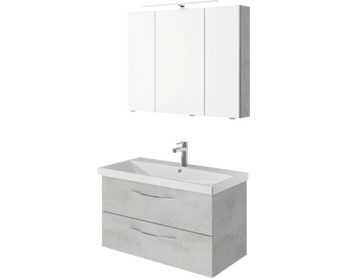 Waschtischunterschrank mit zwei Schubladen, Waschtisch und Spiegelschrank mit drei Türen für das Badezimmer