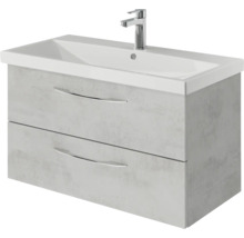Badmöbel-Set Pelipal Serie 4035 BxHxT 90 x 200 x 45 cm Frontfarbe grau Badmöbelset 3-teilig mit Waschtisch Keramik weiß und Keramik-Waschtisch Waschtischunterschrank Spiegelschrank mit LED-Beleuchtung