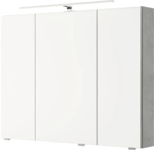 Badmöbel-Set Pelipal Serie 4035 BxHxT 90 x 200 x 45 cm Frontfarbe grau Badmöbelset 3-teilig mit Waschtisch Keramik weiß und Keramik-Waschtisch Waschtischunterschrank Spiegelschrank mit LED-Beleuchtung