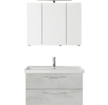 Badmöbel-Set Pelipal Serie 4035 BxHxT 90 x 200 x 45 cm Frontfarbe grau Badmöbelset 3-teilig mit Waschtisch Keramik weiß und Keramik-Waschtisch Waschtischunterschrank Spiegelschrank mit LED-Beleuchtung