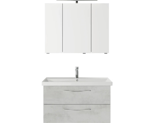 Badmöbel-Set Pelipal Serie 4035 BxHxT 90 x 200 x 45 cm Frontfarbe grau Badmöbelset 3-teilig mit Waschtisch Keramik weiß und Keramik-Waschtisch Waschtischunterschrank Spiegelschrank mit LED-Beleuchtung