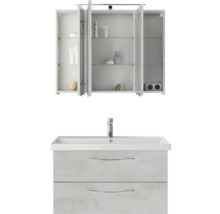 Badmöbel-Set Pelipal Serie 4035 BxHxT 90 x 200 x 45 cm Frontfarbe grau Badmöbelset 3-teilig mit Waschtisch Keramik weiß und Keramik-Waschtisch Waschtischunterschrank Spiegelschrank mit LED-Beleuchtung