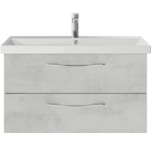 Badmöbel-Set Pelipal Serie 4035 BxHxT 90 x 200 x 45 cm Frontfarbe grau Badmöbelset 3-teilig mit Waschtisch Keramik weiß und Keramik-Waschtisch Waschtischunterschrank Spiegelschrank mit LED-Beleuchtung