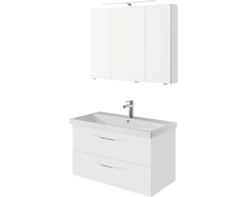 Weißer Waschtisch mit Unterschrank und Spiegelschrank für das Badezimmer