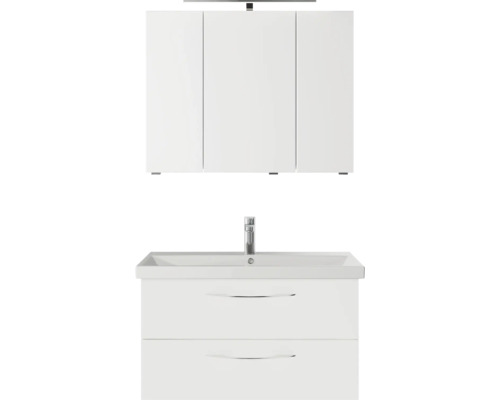 Badmöbel-Set Pelipal Serie 4035 BxHxT 90 x 200 x 45 cm Frontfarbe weiß Badmöbelset 3-teilig mit Waschtisch Keramik weiß und Keramik-Waschtisch Waschtischunterschrank Spiegelschrank mit LED-Beleuchtung