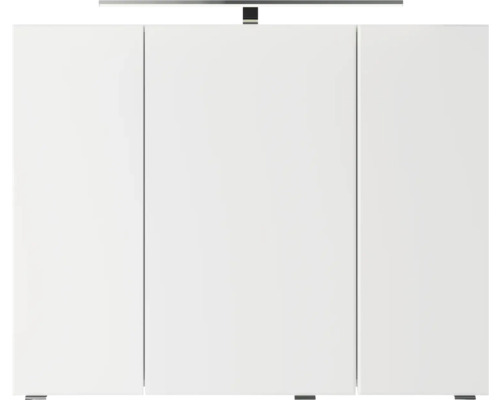 Weißer Badezimmerschrank mit drei Türen und Beleuchtung