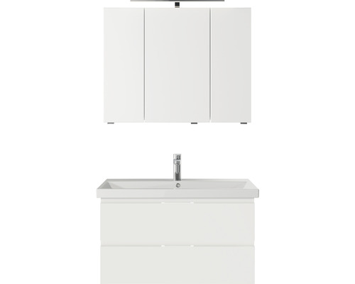 Badmöbel-Set Pelipal Serie 4035 BxHxT 90 x 200 x 45 cm Frontfarbe weiß Badmöbelset 3-teilig mit Waschtisch Keramik weiß und Keramik-Waschtisch Waschtischunterschrank Spiegelschrank mit LED-Beleuchtung
