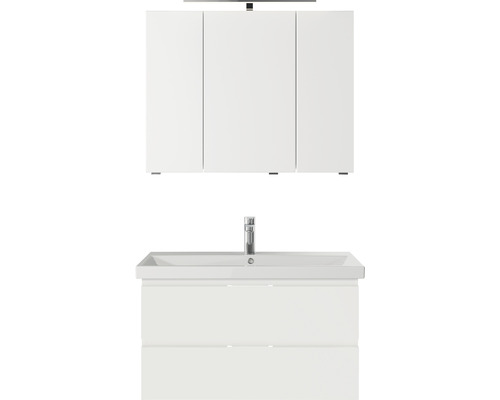Badmöbelset 3-teilig Pelipal Serie 4035 BxHxT 90 x 200 x 45 cm Frontfarbe weiß mit Waschtisch Keramik weiß und Keramik-Waschtisch Waschtischunterschrank Spiegelschrank mit LED-Beleuchtung 40350900121150 Waschtisch mit Unterschrank und Spiegelschrank für das Badezimmer