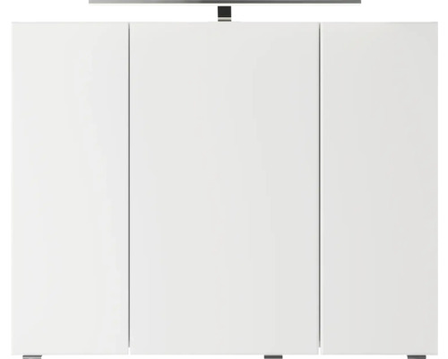 Weißer Badezimmerschrank mit drei Türen und Beleuchtung