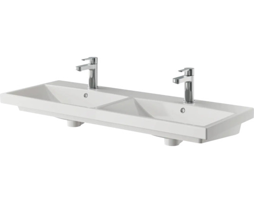 Doppelwaschtisch aus Sanitärkeramik mit zwei Armaturen