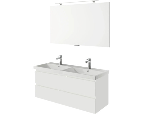 Waschtisch mit zwei Waschbecken und Spiegel für das Badezimmer