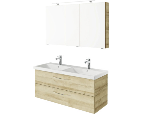 Doppelwaschtisch mit Unterschrank und Spiegelschrank für das Badezimmer