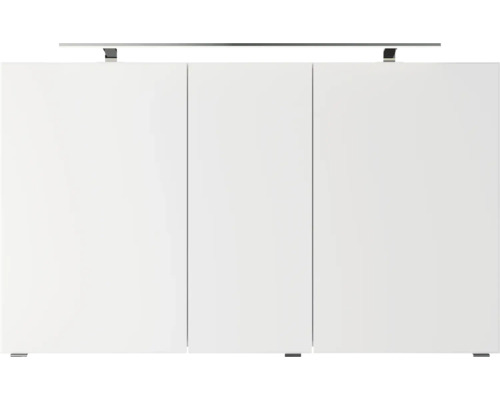 Weißer Spiegelschrank mit drei Türen und Beleuchtung