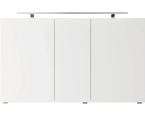 Weißer Badezimmerschrank mit drei Türen und Beleuchtung