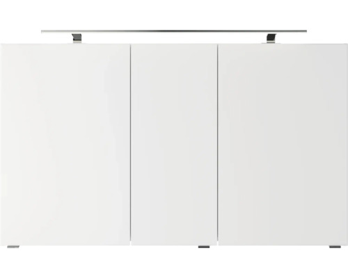 Weißer Bad-Hängeschrank mit drei Türen und Beleuchtung