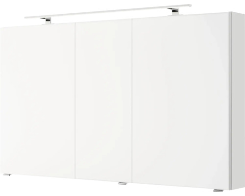Weißer Schwebetürenschrank mit drei Türen und Beleuchtung
