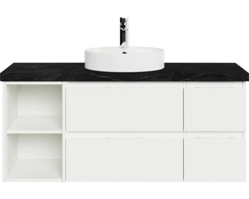 Waschtischunterschrank mit Aufsatzwaschbecken und Armatur