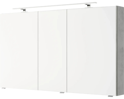 Weißer Spiegelschrank mit drei Türen und Beleuchtung