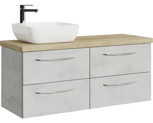 Waschtischunterschrank mit Aufsatzwaschbecken und Armatur