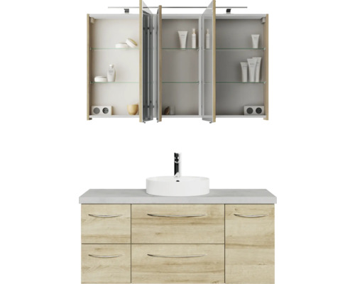 Badezimmermöbel-Set mit Waschtisch, Aufsatzwaschbecken und Spiegelschrank
