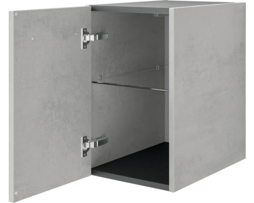 Wandschrank mit offener Tür und Glasboden