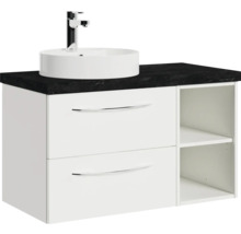 Badmöbelset 4-teilig Pelipal Serie 4035 BxHxT 88 x 61,2 x 44,5 cm Frontfarbe weiß mit Waschtisch Keramik weiß Griff chrom glanz 40350900211500