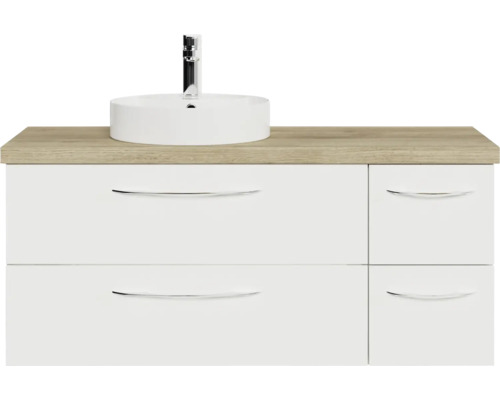 Badmöbel-Set Pelipal Serie 4035 BxHxT 118 x 61,2 x 44,5 cm Frontfarbe weiß Badmöbelset 4-teilig mit Waschtisch Keramik weiß