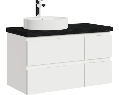 Waschtischunterschrank mit Aufsatzwaschbecken und Armatur