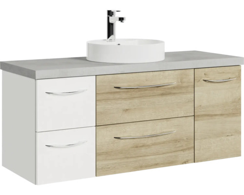 Waschtischunterschrank mit Aufsatzwaschbecken und Armatur
