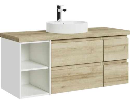 Waschtischunterschrank mit Aufsatzwaschbecken und zwei Schubladen