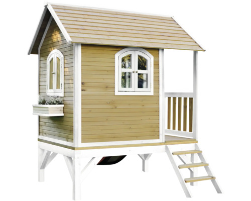 Spielhaus aus Holz mit Treppe und Fenster