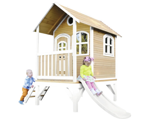 Holzspielhaus für Kinder mit Rutsche und Leiter