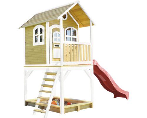 Spielhaus mit Rutsche und Sandkasten