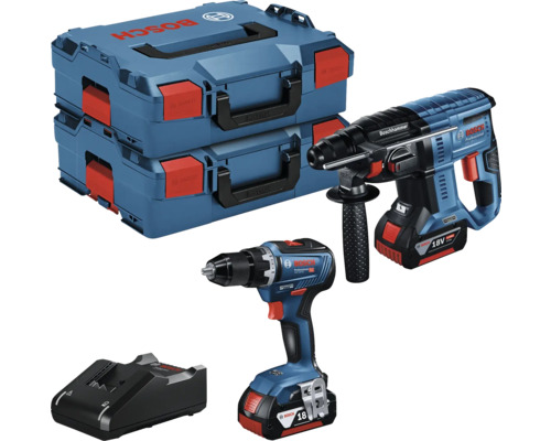 18V Akku Profi Set Bosch Professional Bohrschrauber Bohrhammer inkl. 2x Akku 4.0Ah Ladeger t und 2x L BOXX 136