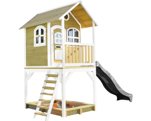 Holzspielhaus mit Rutsche, Sandkasten und Leiter für den Garten