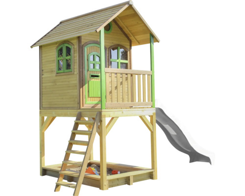 Spielhaus mit Sandkasten, Rutsche und Leiter